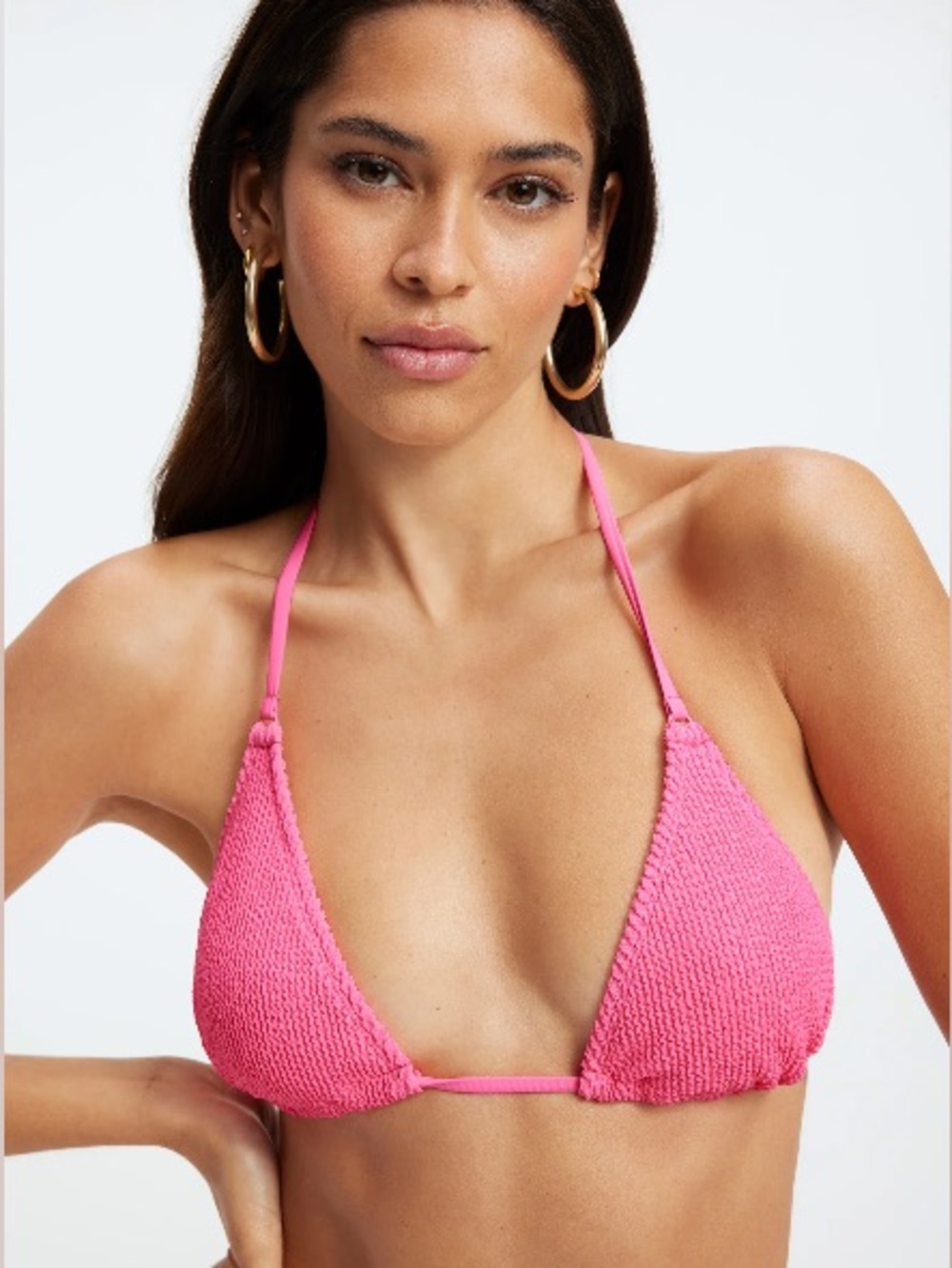 Good American Always Fits Tiny Ties Bikini Top Bright Pink